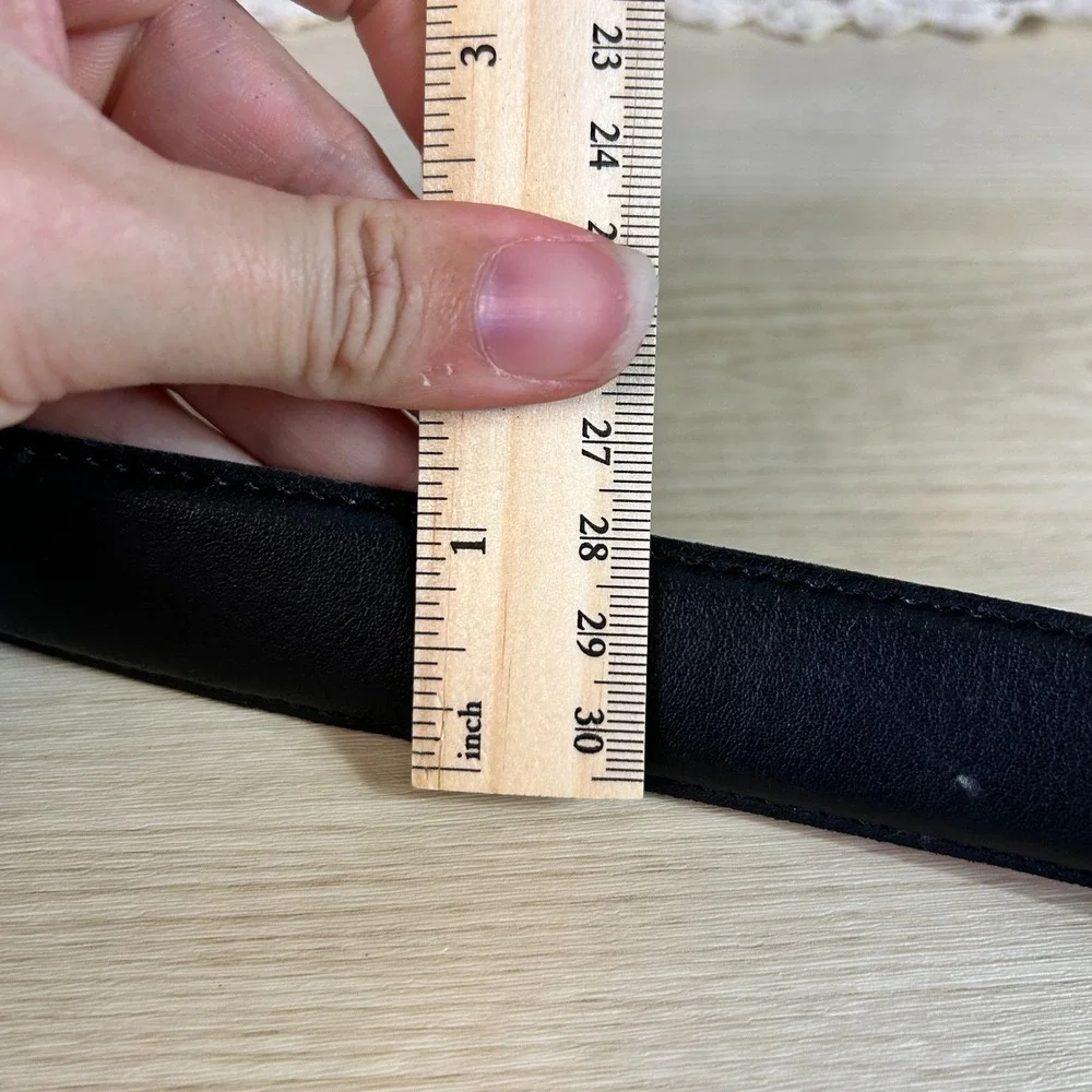 Vintage Black Leather Belt Gold Tone D Ring Buckle Made in Italy Heritage‎ Old